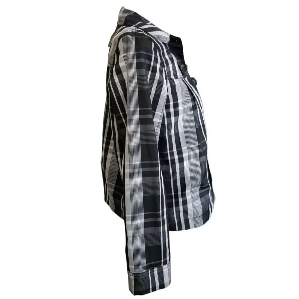 Vtg United Colors Of Benetton Girls Sz XL Jacket Black & White Plaid 90s Shacket
